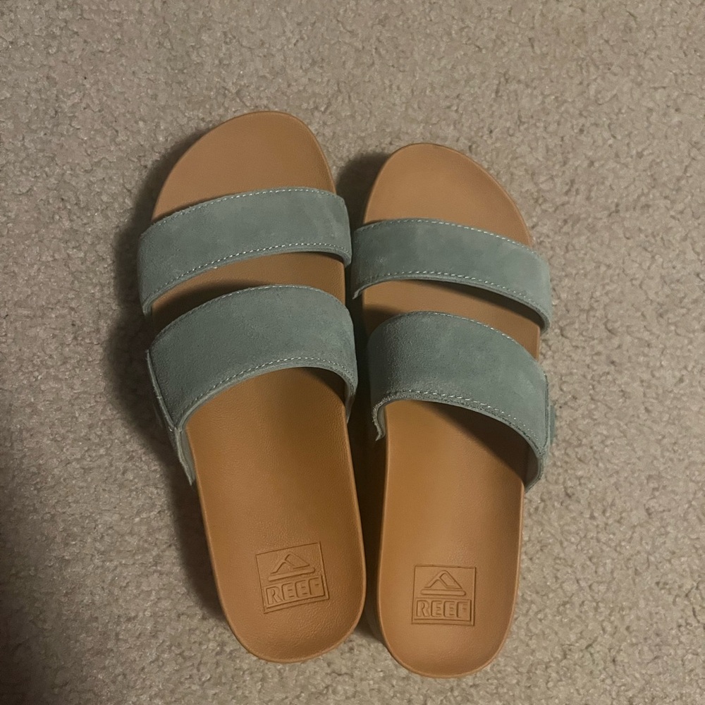 Reef Light Green and Tan Slide Sandals